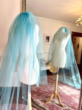 Characters Exclusives Classic Slim Cathedral Length Veil with blusher in color #1 Blue thumbnail