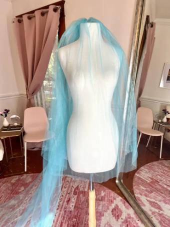 Characters Exclusives Classic Slim Cathedral Length Veil with blusher in color #2 Blue thumbnail